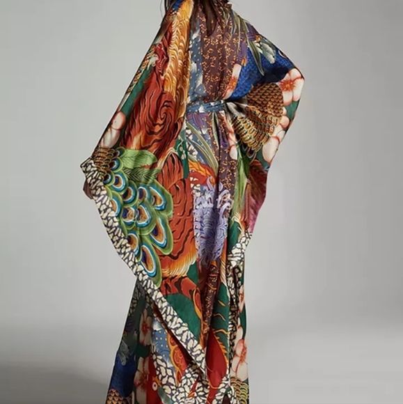 Peacock Feather Bohemian gypsy Kimono Duster - Picture 4 of 8